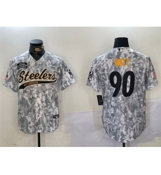 Men Pittsburgh Steelers 90 T J Watt 2024 Arctic Camo Salute To Service Stitched Baseball Jersey Men Pittsburgh Steelers 90 T J Watt 2024 Arctic Camo Salute To Service Stitched Baseball Jersey