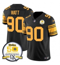 Men Pittsburgh Steelers 90 T J Watt Black 2024 F U S E 50th Anniversary Of Super Bowl IX Color Rush Limited Stitched Jersey Men Pittsburgh Steelers 90 T J Watt Black 2024 F U S E 50th Anniversary Of Super Bowl IX Color Rush Limited Stitched Jersey