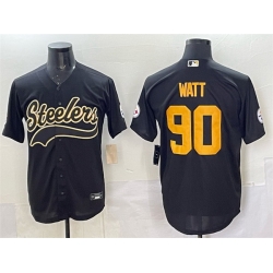 Men Pittsburgh Steelers 90 T J  Watt Black Cool Base Stitched Baseball Jersey