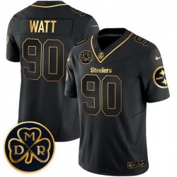 Men Pittsburgh Steelers 90 T J  Watt Black Gold F U S E  DMR Patch Vapor Limited Stitched Football Jersey