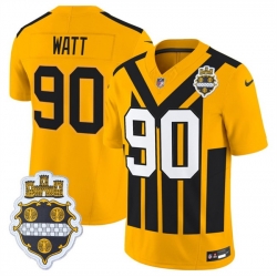 Men Pittsburgh Steelers 90 T J  Watt Gold 1933 F U S E  Throwback Alternate Football Stitched Football Jersey