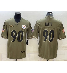 Men Pittsburgh Steelers 90 T J Watt Olive 2022 Salute To Service Limited Stitched Jersey Men Pittsburgh Steelers 90 T J Watt Olive 2022 Salute To Service Limited Stitched Jersey