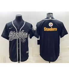 Men Pittsburgh Steelers Black Reflective Team Big Logo With Patch Cool Base Stitched Baseball Jersey Men Pittsburgh Steelers Black Reflective Team Big Logo With Patch Cool Base Stitched Baseball Jersey