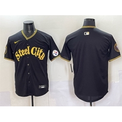 Men Pittsburgh Steelers Blank Black 412 Patch Vapor Premier Limited Stitched Baseball Jersey