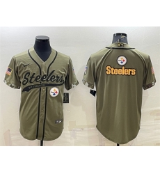 Men Pittsburgh Steelers Blank Olive Salute To Service Team Big Logo Cool Base Stitched Baseball Jersey Men Pittsburgh Steelers Blank Olive Salute To Service Team Big Logo Cool Base Stitched Baseball Jersey