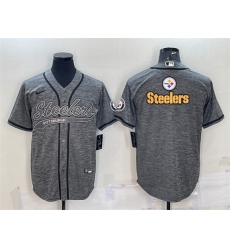 Men Pittsburgh Steelers Grey Team Big Logo With Patch Cool Base Stitched Baseball Jersey Men Pittsburgh Steelers Grey Team Big Logo With Patch Cool Base Stitched Baseball Jersey