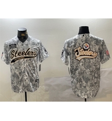 Men Pittsburgh Steelers Team Big Logo 2024 Arctic Camo Salute To Service Stitched Baseball Jersey Men Pittsburgh Steelers Team Big Logo 2024 Arctic Camo Salute To Service Stitched Baseball Jersey