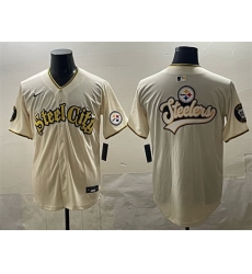 Men Pittsburgh Steelers Team Big Logo Cream 412 Patch Vapor Premier Limited Stitched Baseball Jersey