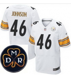 Men's Nike Pittsburgh Steelers #46 Will Johnson White Stitched NFL Elite MDR Dan Rooney Patch Jersey Men's Nike Pittsburgh Steelers #46 Will Johnson White Stitched NFL Elite MDR Dan Rooney Patch Jersey