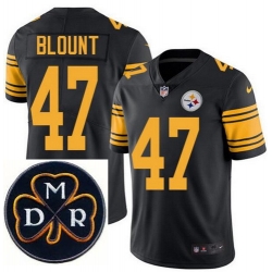 Men's Nike Pittsburgh Steelers #47 Mel Blount Elite Black Rush NFL MDR Dan Rooney Patch Jersey