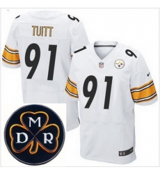 Men's Nike Pittsburgh Steelers #91 Stephon Tuitt White Stitched NFL Elite MDR Dan Rooney Patch Jersey Men's Nike Pittsburgh Steelers #91 Stephon Tuitt White Stitched NFL Elite MDR Dan Rooney Patch Jersey