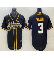 Mens Pittsburgh Steelers 3 Russell Wilson Black With Patch Cool Base Stitched Baseball Jersey Mens Pittsburgh Steelers 3 Russell Wilson Black With Patch Cool Base Stitched Baseball Jersey