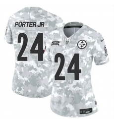 Women Pittsburgh Steelers 24 Joey Porter Jr 2024 F U S E Arctic Camo Salute To Service Limited Stitched Football Jersey Women Pittsburgh Steelers 24 Joey Porter Jr 2024 F U S E Arctic Camo Salute To Service Limited Stitched Football Jersey