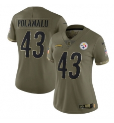 Women Pittsburgh Steelers 43 Troy Polamalu Olive 2022 Salute To Service Limited Stitched Jersey Women Pittsburgh Steelers 43 Troy Polamalu Olive 2022 Salute To Service Limited Stitched Jersey