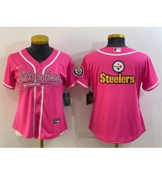 Women Pittsburgh Steelers Pink Team Big Logo With Patch Cool Base Stitched Baseball Jersey Women Pittsburgh Steelers Pink Team Big Logo With Patch Cool Base Stitched Baseball Jersey