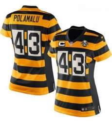 Womens Nike Pittsburgh Steelers 43 Troy Polamalu Elite YellowBlack Alternate 80TH Anniversary Throwback C Patch NFL Jersey Womens Nike Pittsburgh Steelers 43 Troy Polamalu Elite YellowBlack Alternate 80TH Anniversary Throwback C Patch NFL Jersey