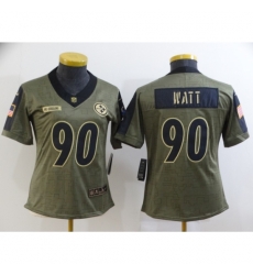Women's Pittsburgh Steelers #90 T. J. Watt Nike Olive 2021 Salute To Service Limited Player Jersey Women's Pittsburgh Steelers #90 T. J. Watt Nike Olive 2021 Salute To Service Limited Player Jersey
