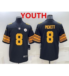Youth Pittsburgh Steelers 8 Kenny Pickett Black Color Rush Stitched NFL Nike Limited Jersey Youth Pittsburgh Steelers 8 Kenny Pickett Black Color Rush Stitched NFL Nike Limited Jersey