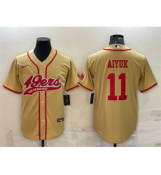 Men San Francisco 49ers 11 Brandon Aiyuk Gold With Patch Cool Base Stitched Baseball Jersey