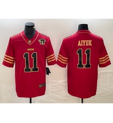 Men San Francisco 49ers 11 Brandon Aiyuk Red Gold With 75th Anniversary Patch Stitched Jersey Men San Francisco 49ers 11 Brandon Aiyuk Red Gold With 75th Anniversary Patch Stitched Jersey