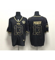 Men San Francisco 49ers 13 Brock Purdy Black Gold With 75th Anniversary Patch Stitched Jersey Men San Francisco 49ers 13 Brock Purdy Black Gold With 75th Anniversary Patch Stitched Jersey