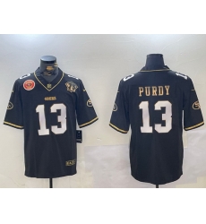 Men San Francisco 49ers 13 Brock Purdy Black Patch Vapor Limited Stitched Football Jersey 5 Men San Francisco 49ers 13 Brock Purdy Black Patch Vapor Limited Stitched Football Jersey 5