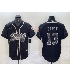Men San Francisco 49ers 13 Brock Purdy Black Reflective With Patch Cool Base Stitched Baseball Jersey Men San Francisco 49ers 13 Brock Purdy Black Reflective With Patch Cool Base Stitched Baseball Jersey