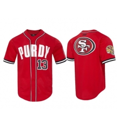 Men San Francisco 49ers 13 Brock Purdy Pro Standard Mesh Button Up Stitched Baseball Jersey Men San Francisco 49ers 13 Brock Purdy Pro Standard Mesh Button Up Stitched Baseball Jersey