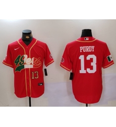 Men San Francisco 49ers 13 Brock Purdy Red With Patch Cool Base Stitched Baseball Jersey 1 Men San Francisco 49ers 13 Brock Purdy Red With Patch Cool Base Stitched Baseball Jersey 1