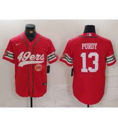 Men San Francisco 49ers 13 Brock Purdy Red With Patch Cool Base Stitched Baseball Jersey 5 Men San Francisco 49ers 13 Brock Purdy Red With Patch Cool Base Stitched Baseball Jersey 5