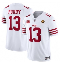 Men San Francisco 49ers 13 Brock Purdy White 2023 F U S E With 1 Star C Patch And John Madden Patch Vapor Limited Stitched Football Jersey Men San Francisco 49ers 13 Brock Purdy White 2023 F U S E With 1 Star C Patch And John Madden Patch Vapor Limited Stitched Football Jersey