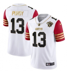 Men San Francisco 49ers 13 Brock Purdy White Red With 75th Anniversary Patch Stitched Jersey Men San Francisco 49ers 13 Brock Purdy White Red With 75th Anniversary Patch Stitched Jersey