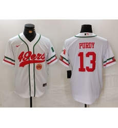 Men San Francisco 49ers 13 Brock Purdy White With Patch Cool Base Stitched Baseball Jersey 2