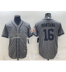 Men San Francisco 49ers 16 Joe Montana Grey With Patch Cool Base Stitched Baseball Jersey Men San Francisco 49ers 16 Joe Montana Grey With Patch Cool Base Stitched Baseball Jersey