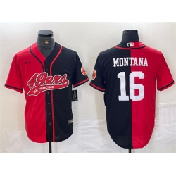 Men San Francisco 49ers 16 Joe Montana Red Black Split With Patch Cool Base Stitched Baseball Jersey