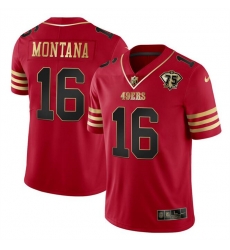 Men San Francisco 49ers 16 Joe Montana Red Gold With 75th Anniversary Patch Stitched Jersey Men San Francisco 49ers 16 Joe Montana Red Gold With 75th Anniversary Patch Stitched Jersey