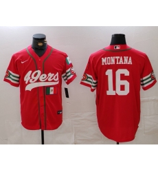 Men San Francisco 49ers 16 Joe Montana Red With Patch Cool Base Stitched Baseball Jersey 1 Men San Francisco 49ers 16 Joe Montana Red With Patch Cool Base Stitched Baseball Jersey 1