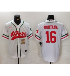 Men San Francisco 49ers 16 Joe Montana White With Patch Cool Base Stitched Baseball Jersey 2 Men San Francisco 49ers 16 Joe Montana White With Patch Cool Base Stitched Baseball Jersey 2
