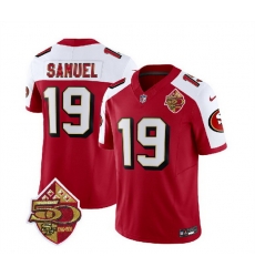 Men San Francisco 49ers 19 Deebo Samuel Red White 2023 F U S E 50th Patch Throwback Stitched Football Jersey Men San Francisco 49ers 19 Deebo Samuel Red White 2023 F U S E 50th Patch Throwback Stitched Football Jersey