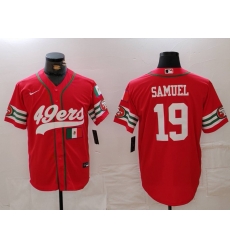 Men San Francisco 49ers 19 Deebo Samuel Red With Patch Cool Base Stitched Baseball Jersey 1 Men San Francisco 49ers 19 Deebo Samuel Red With Patch Cool Base Stitched Baseball Jersey 1