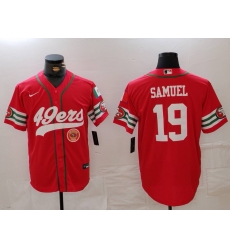 Men San Francisco 49ers 19 Deebo Samuel Red With Patch Cool Base Stitched Baseball Jersey 3 Men San Francisco 49ers 19 Deebo Samuel Red With Patch Cool Base Stitched Baseball Jersey 3