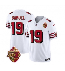 Men San Francisco 49ers 19 Deebo Samuel White 2023 F U S E 50th Patch Throwback Stitched Football Jersey Men San Francisco 49ers 19 Deebo Samuel White 2023 F U S E 50th Patch Throwback Stitched Football Jersey