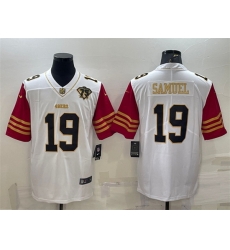 Men San Francisco 49ers 19 Deebo Samuel White Gold With 75th Anniversary Patch Stitched Jersey Men San Francisco 49ers 19 Deebo Samuel White Gold With 75th Anniversary Patch Stitched Jersey