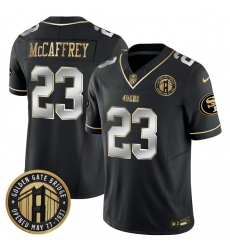 Men San Francisco 49ers 23 Christian McCaffrey Black F U S E Golden Gate Bridge Patch Vapor Limited Stitched Football Jersey Men San Francisco 49ers 23 Christian McCaffrey Black F U S E Golden Gate Bridge Patch Vapor Limited Stitched Football Jersey