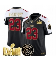 Men San Francisco 49ers 23 Christian McCaffrey Black White 2024 F U S E Super Bowl LVIII Patch Alternate Vapor Limited Stitched Football Jersey Men San Francisco 49ers 23 Christian McCaffrey Black White 2024 F U S E Super Bowl LVIII Patch Alternate Vapor Limited Stitched Football Jersey