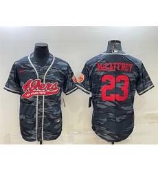 Men San Francisco 49ers 23 Christian McCaffrey Grey Red Camo With Patch Cool Base Stitched Baseball Jersey Men San Francisco 49ers 23 Christian McCaffrey Grey Red Camo With Patch Cool Base Stitched Baseball Jersey