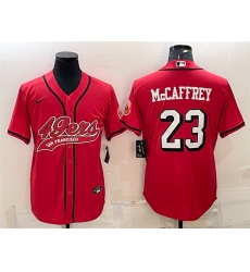 Men San Francisco 49ers 23 Christian McCaffrey New Red With Patch Cool Base Stitched Baseball Jersey Men San Francisco 49ers 23 Christian McCaffrey New Red With Patch Cool Base Stitched Baseball Jersey