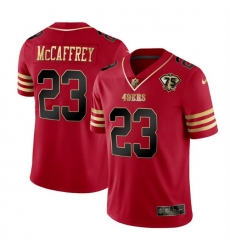 Men San Francisco 49ers 23 Christian McCaffrey Red Gold With 75th Patch Cool Base Stitched Jersey Men San Francisco 49ers 23 Christian McCaffrey Red Gold With 75th Patch Cool Base Stitched Jersey
