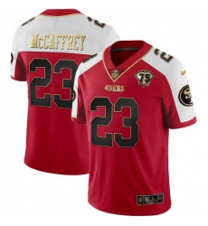 Men San Francisco 49ers 23 Christian McCaffrey Red Gold With 75th Patch Vapor Limited Stitched Football Jersey Men San Francisco 49ers 23 Christian McCaffrey Red Gold With 75th Patch Vapor Limited Stitched Football Jersey