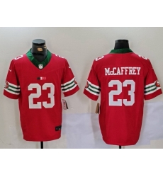 Men San Francisco 49ers 23 Christian McCaffrey Red Gold With Patch Vapor Limited Stitched Football Jersey Men San Francisco 49ers 23 Christian McCaffrey Red Gold With Patch Vapor Limited Stitched Football Jersey
